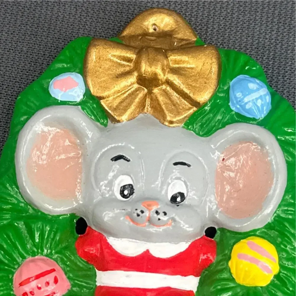 VTG Hand Painted Christmas Ornaments Lot of 6 Kitschy Holiday Mouse Deer Bird US